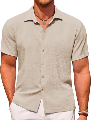 COOFANDY Men's Casual Short Sleeve Button Down Shirt Textured Summer Beach Shirt