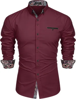 COOFANDY Mens Dress Shirt Long Sleeve Casual Button Down Paisley Shirts Party Wedding Dress Shirt