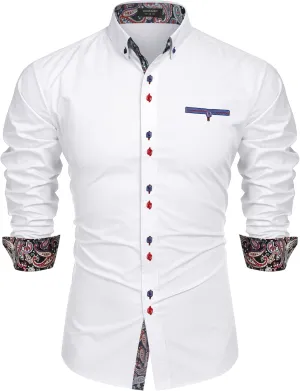 COOFANDY Mens Dress Shirt Long Sleeve Casual Button Down Paisley Shirts Party Wedding Dress Shirt