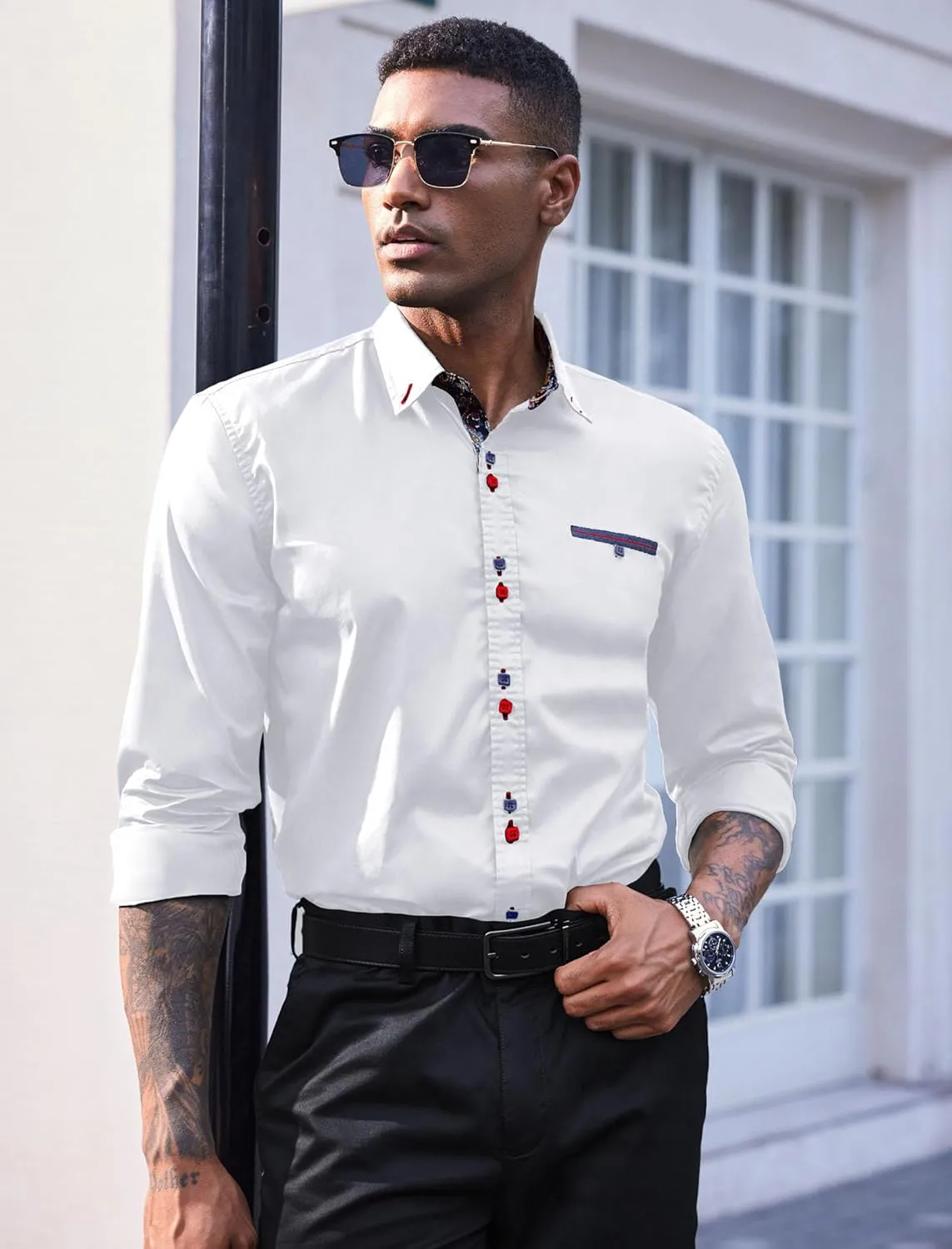 COOFANDY Mens Dress Shirt Long Sleeve Casual Button Down Paisley Shirts Party Wedding Dress Shirt