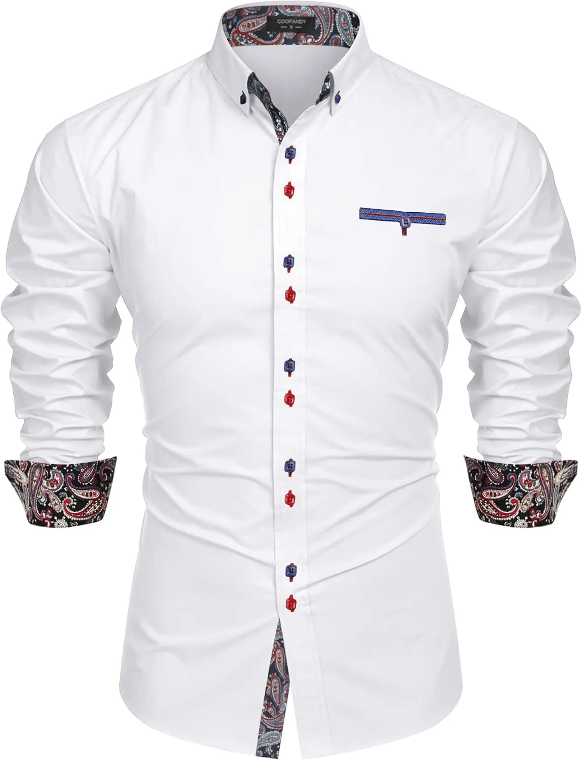 COOFANDY Mens Dress Shirt Long Sleeve Casual Button Down Paisley Shirts Party Wedding Dress Shirt