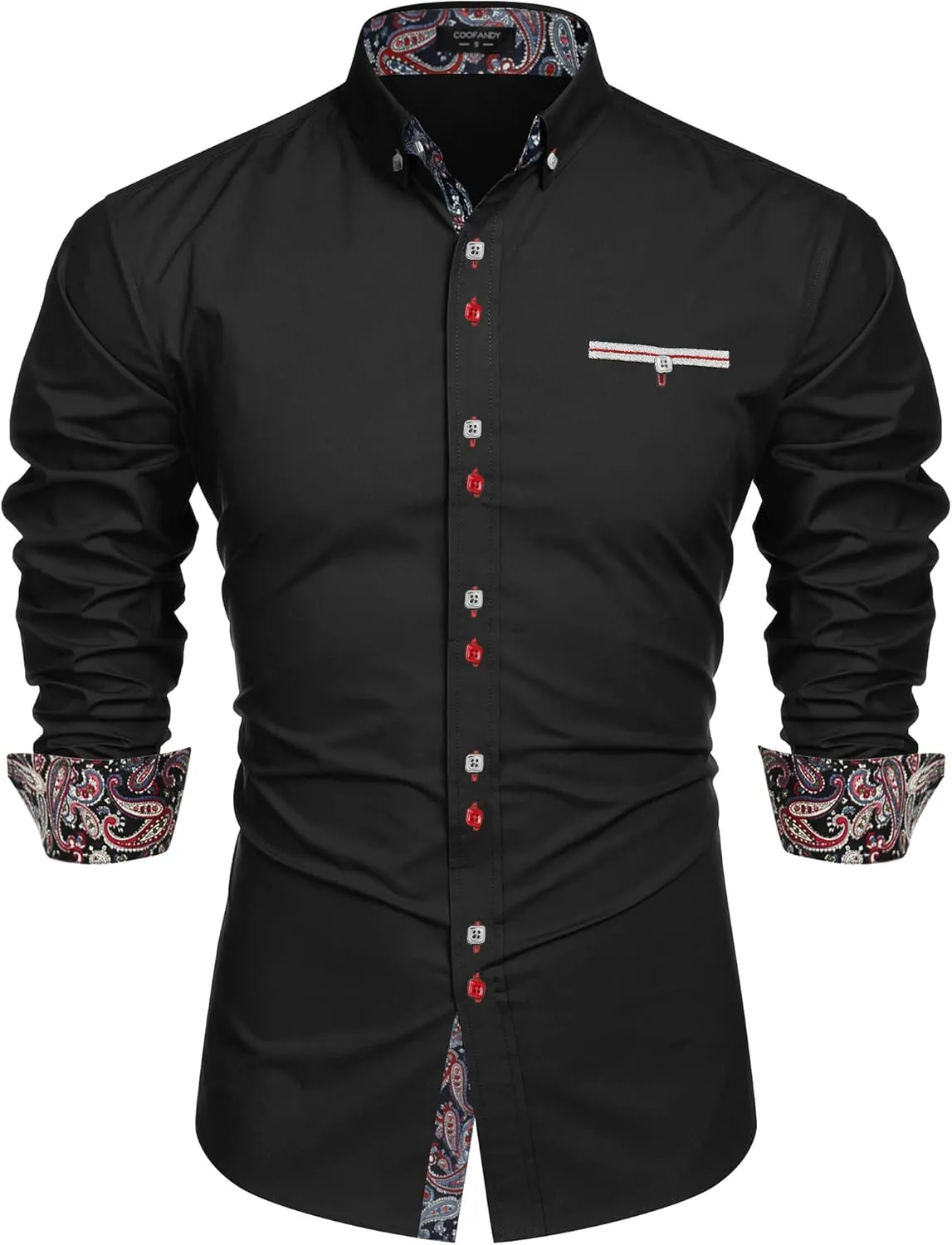 COOFANDY Mens Dress Shirt Long Sleeve Casual Button Down Paisley Shirts Party Wedding Dress Shirt