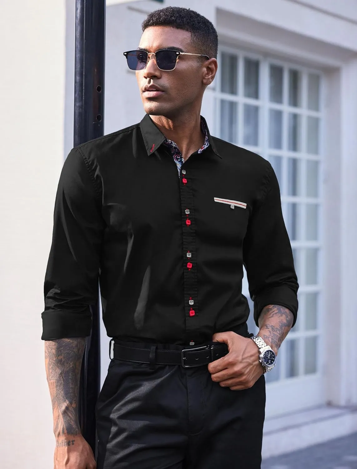 COOFANDY Mens Dress Shirt Long Sleeve Casual Button Down Paisley Shirts Party Wedding Dress Shirt