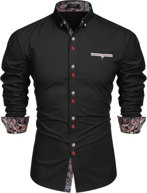 COOFANDY Mens Dress Shirt Long Sleeve Casual Button Down Paisley Shirts Party Wedding Dress Shirt