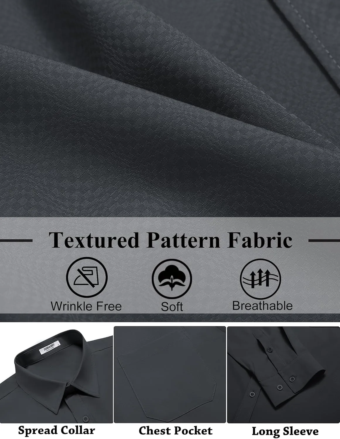 COOFANDY Mens Dress Shirts Long Sleeve Wrinkle Free Shirt Textured Business Casual Button Down Shirt