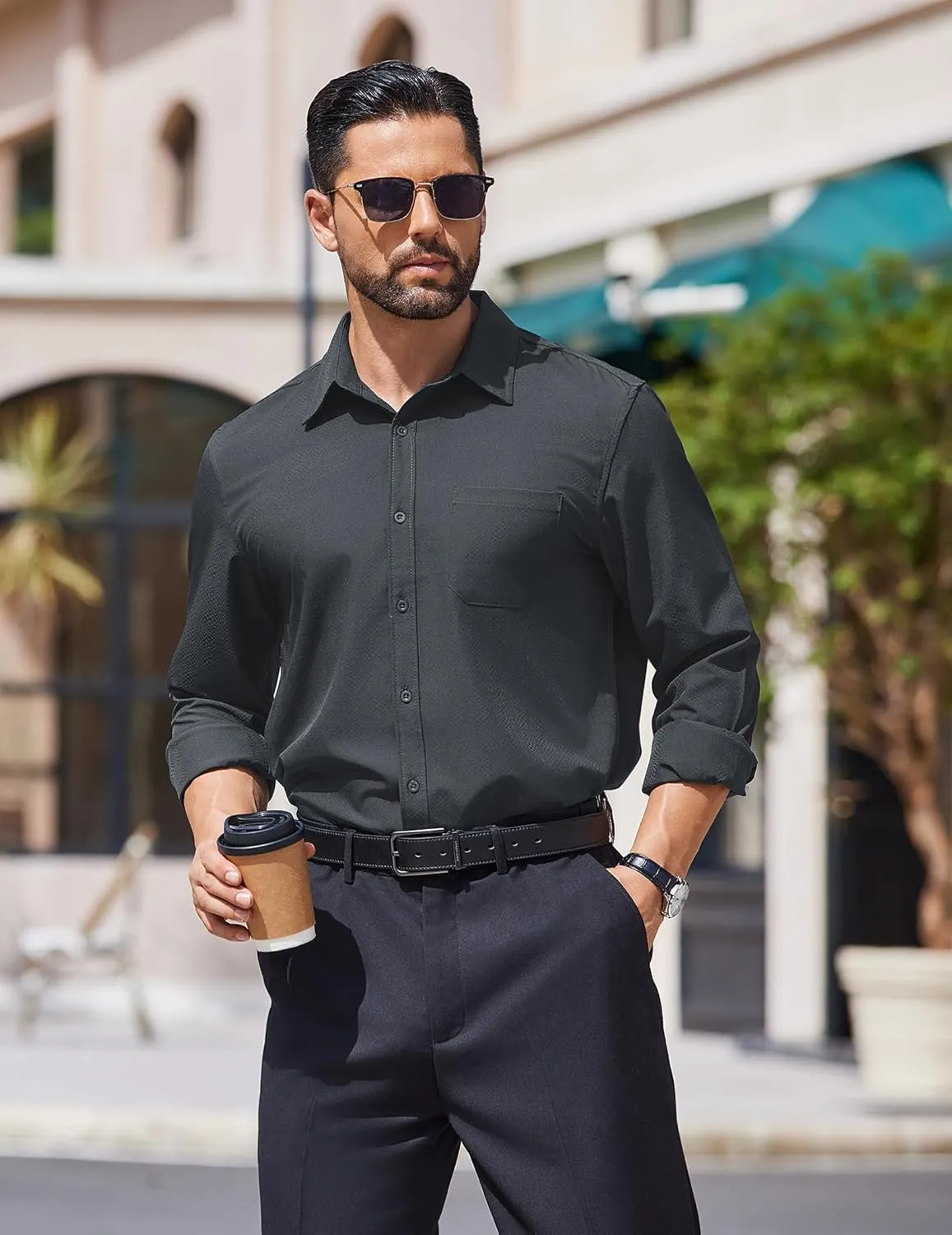 COOFANDY Mens Dress Shirts Long Sleeve Wrinkle Free Shirt Textured Business Casual Button Down Shirt