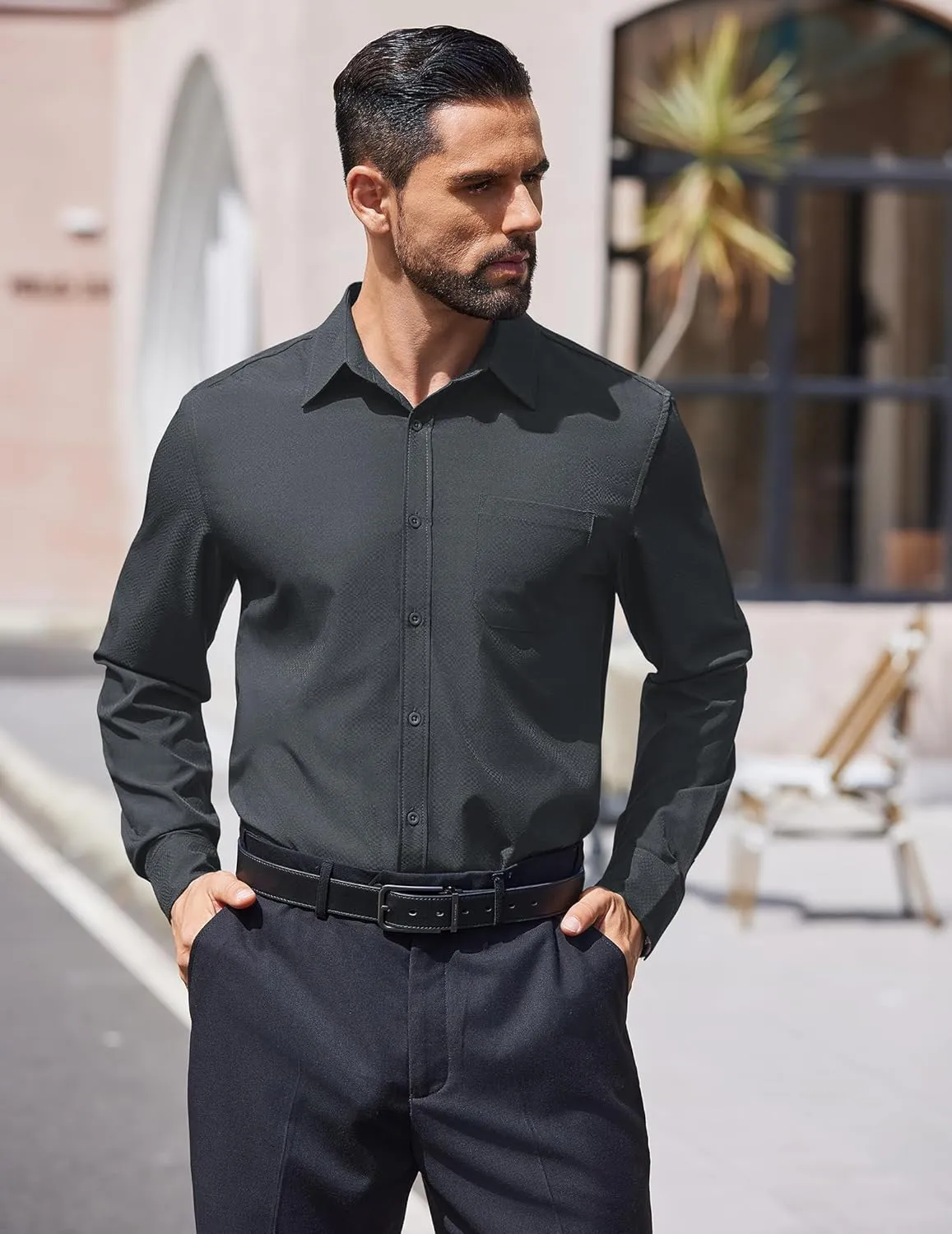 COOFANDY Mens Dress Shirts Long Sleeve Wrinkle Free Shirt Textured Business Casual Button Down Shirt