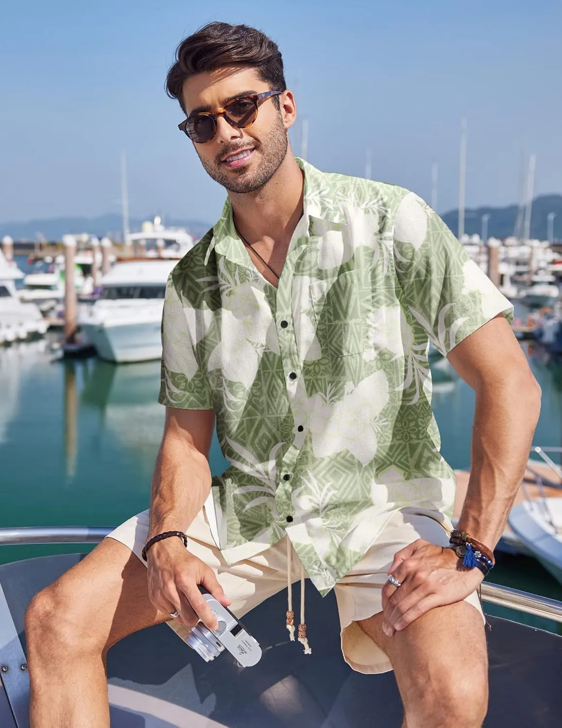 COOFANDY Men's Hawaiian Tropical Shirt Button Down Short Sleeve Vintage Floral Shirt