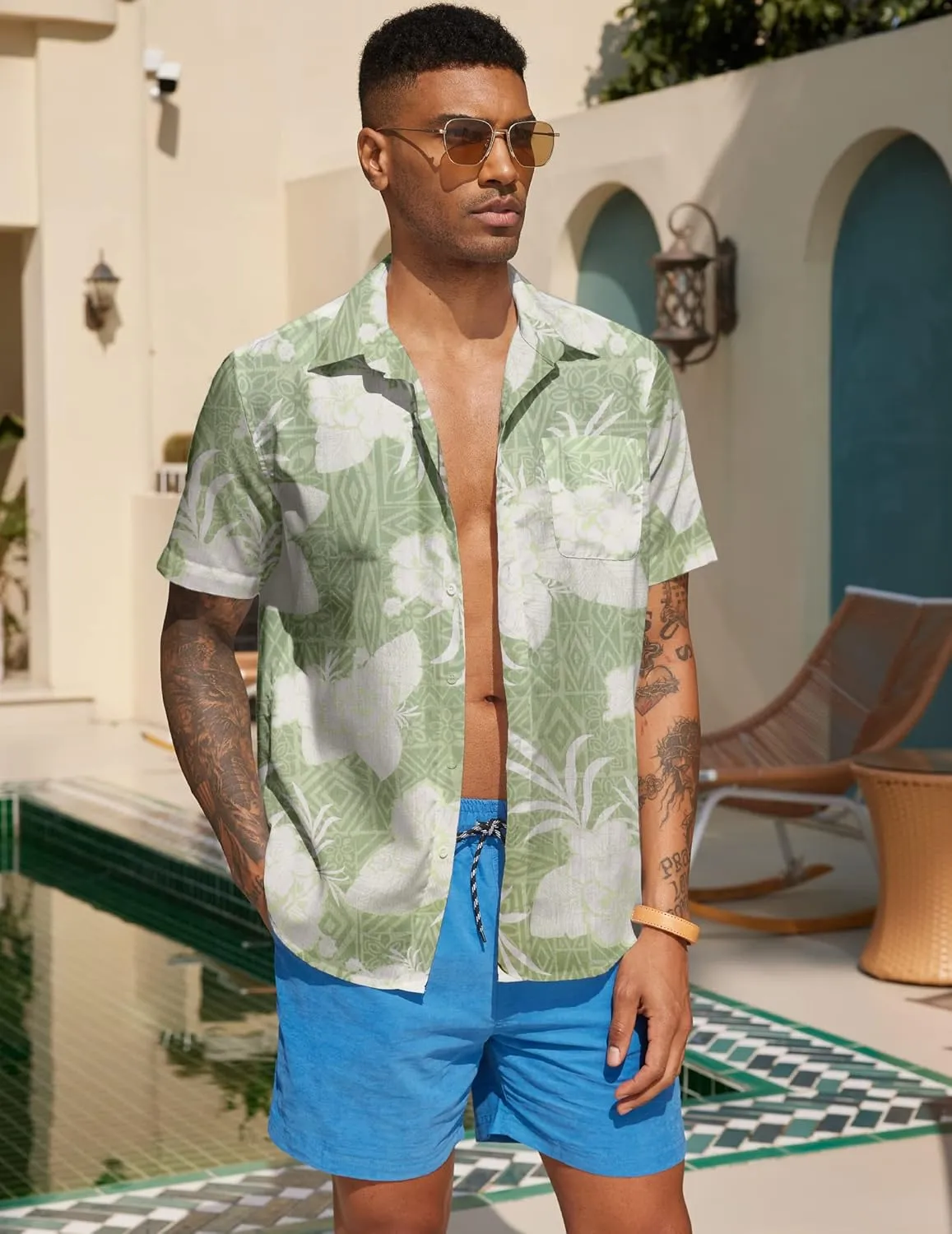 COOFANDY Men's Hawaiian Tropical Shirt Button Down Short Sleeve Vintage Floral Shirt
