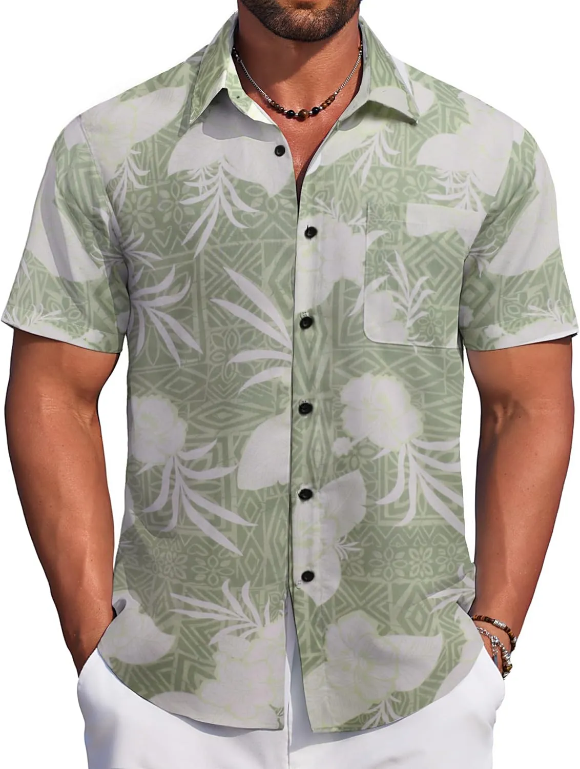 COOFANDY Men's Hawaiian Tropical Shirt Button Down Short Sleeve Vintage Floral Shirt
