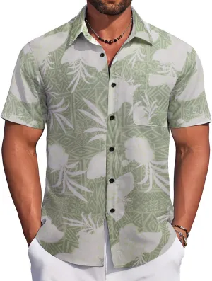 COOFANDY Men's Hawaiian Tropical Shirt Button Down Short Sleeve Vintage Floral Shirt