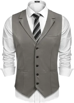 COOFANDY Men's Leather Suit Vest Casual Western Vest Jacket Lightweight V-Neck Dress Waistcoats