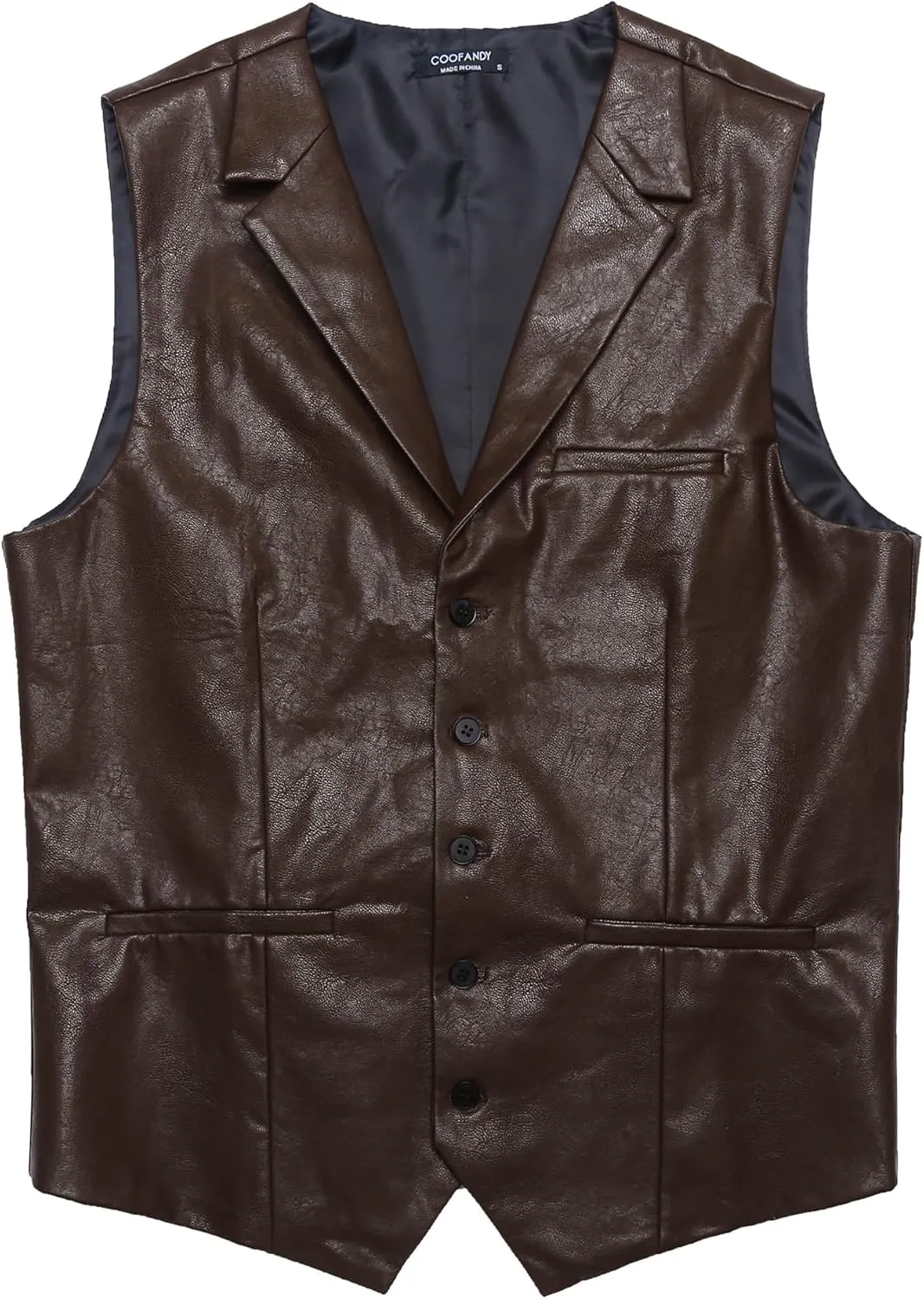 COOFANDY Men's Leather Suit Vest Casual Western Vest Jacket Lightweight V-Neck Dress Waistcoats