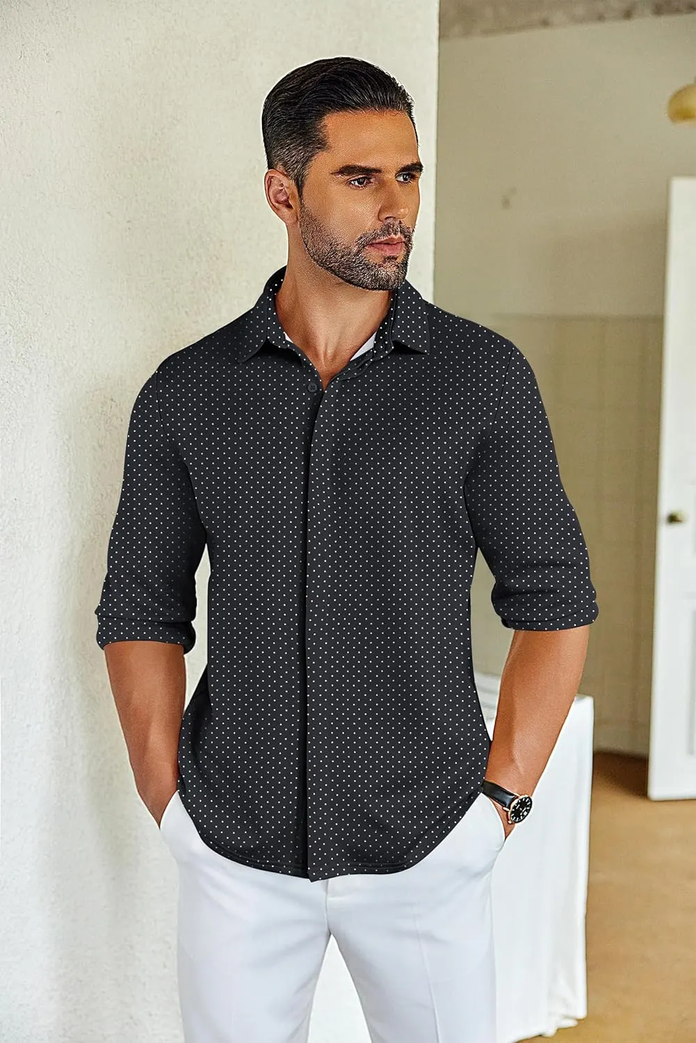 COOFANDY Mens Long Sleeve Wrinkle Free Shirts Casual Button Down Shirt Stretch Dress Shirt