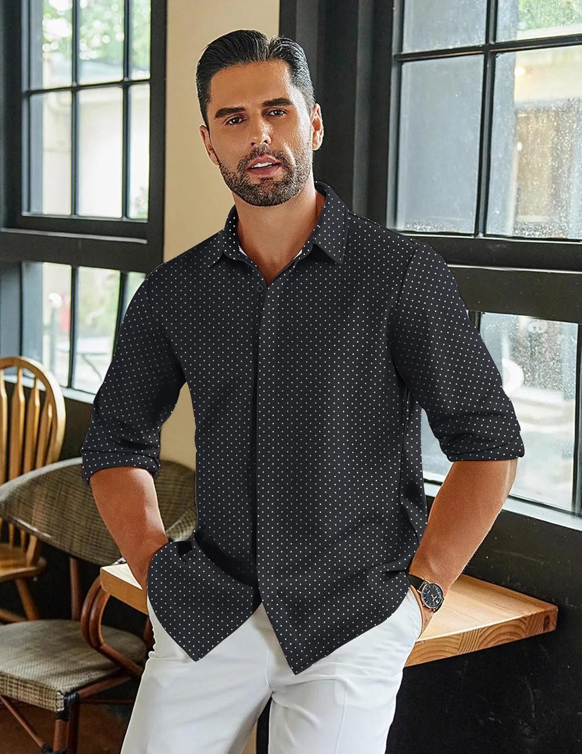 COOFANDY Mens Long Sleeve Wrinkle Free Shirts Casual Button Down Shirt Stretch Dress Shirt