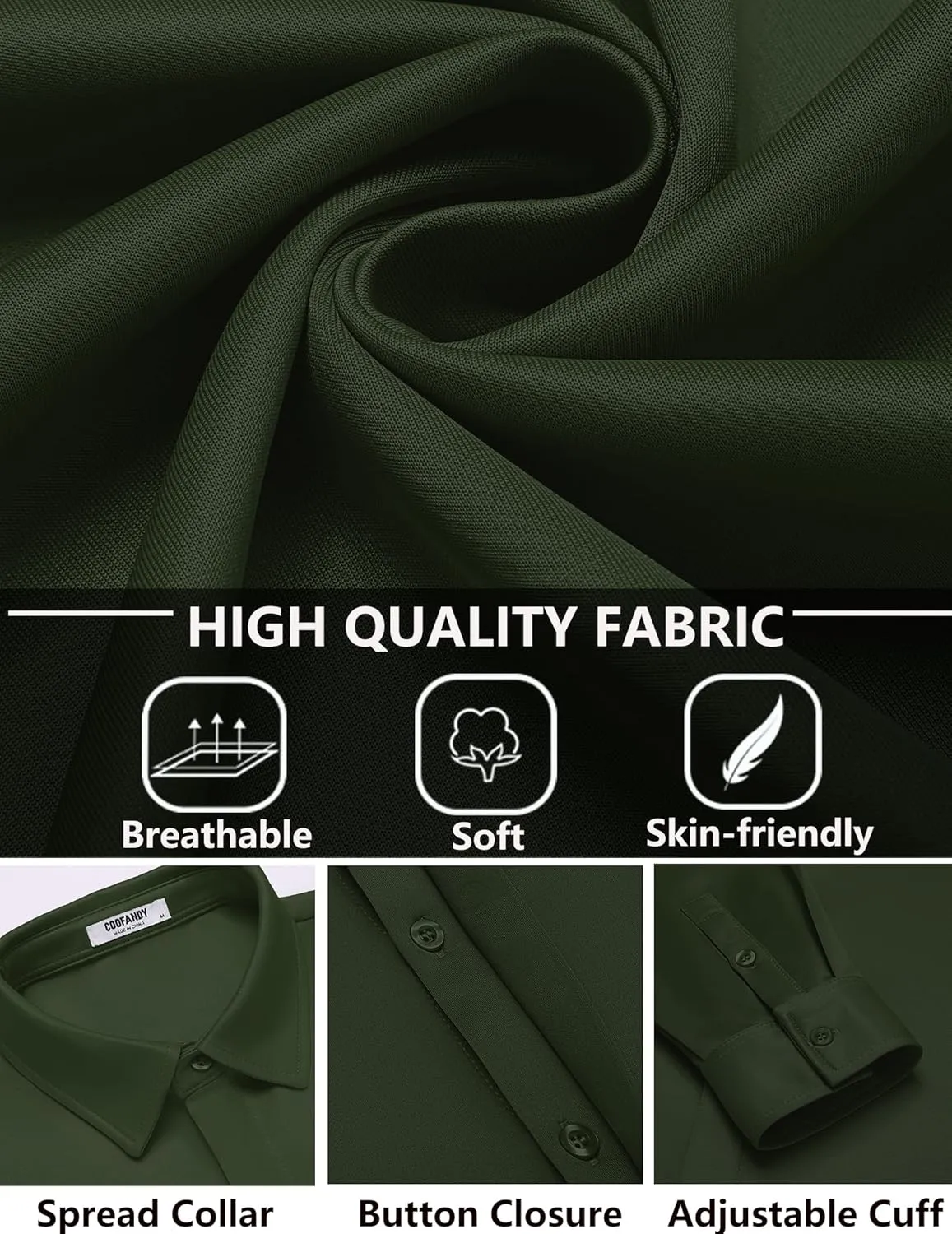 COOFANDY Mens Long Sleeve Wrinkle Free Shirts Casual Button Down Shirt Stretch Dress Shirt