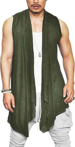 COOFANDY Men's Ruffle Shawl Collar Cardigan Sleeveless Open Front Sleeveless Kimono Vest
