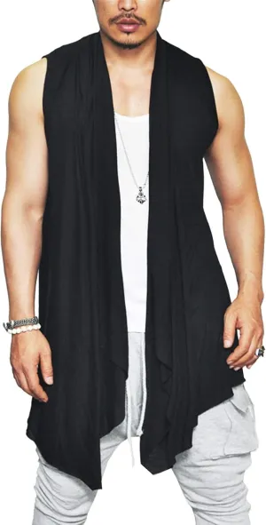 COOFANDY Men's Ruffle Shawl Collar Cardigan Sleeveless Open Front Sleeveless Kimono Vest