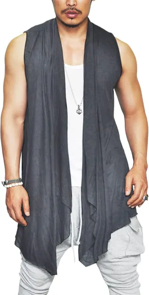 COOFANDY Men's Ruffle Shawl Collar Cardigan Sleeveless Open Front Sleeveless Kimono Vest