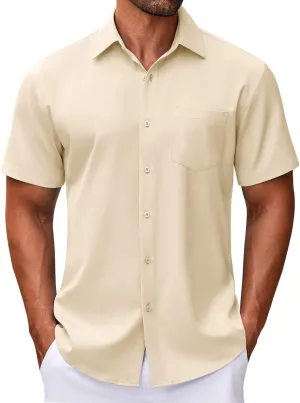 COOFANDY Mens Short Sleeve Button Down Shirt Wrinkle Free Dress Shirts Casual Summer Untucked Shirt