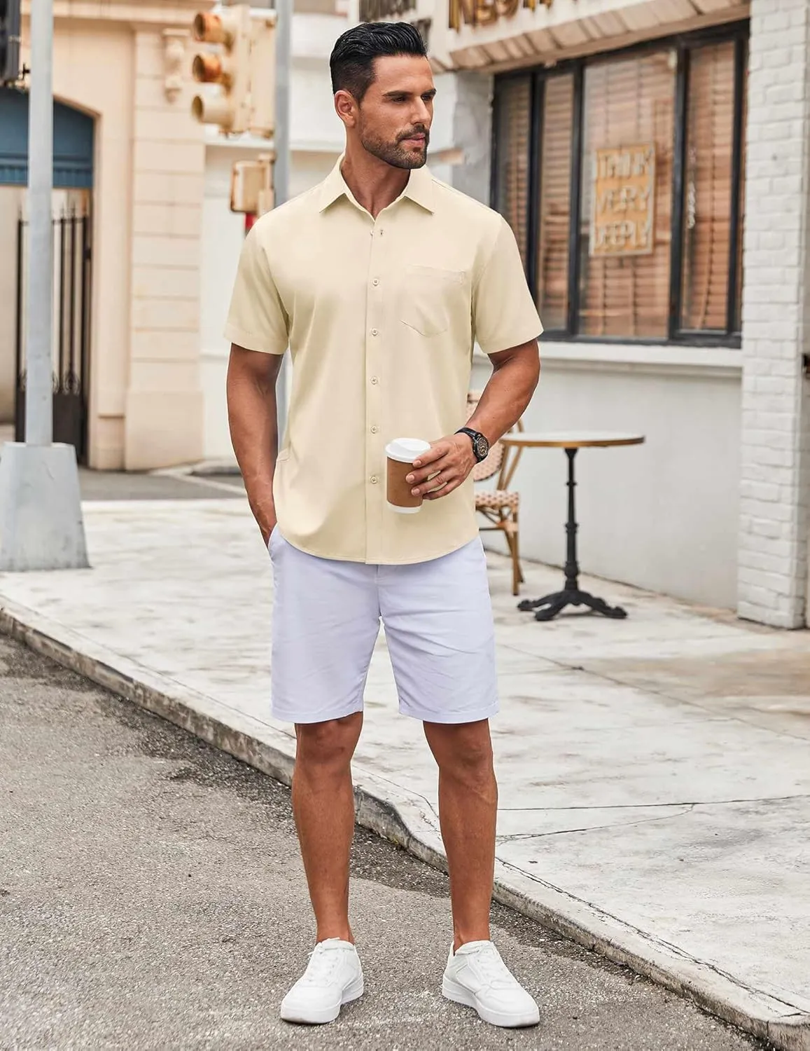 COOFANDY Mens Short Sleeve Button Down Shirt Wrinkle Free Dress Shirts Casual Summer Untucked Shirt