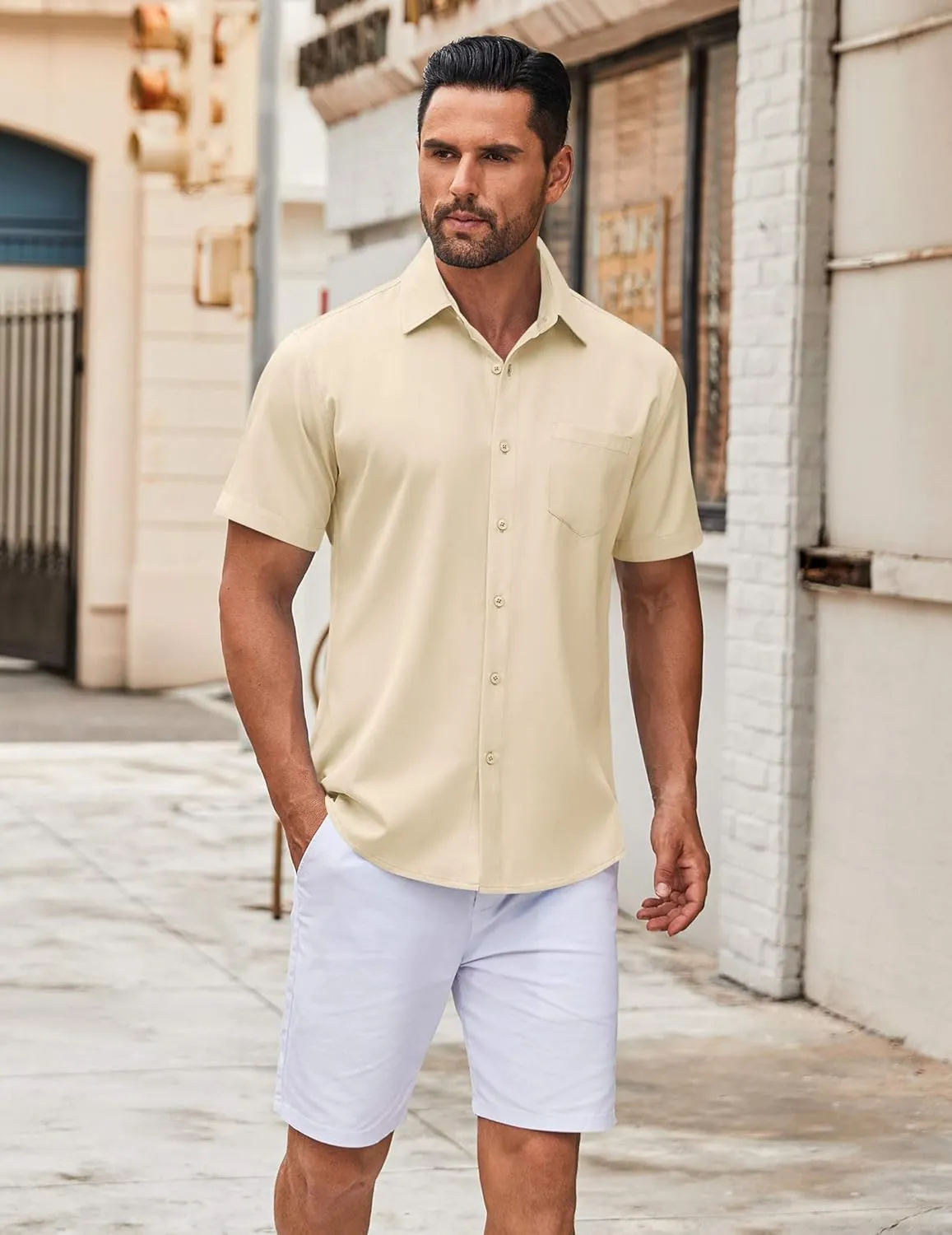 COOFANDY Mens Short Sleeve Button Down Shirt Wrinkle Free Dress Shirts Casual Summer Untucked Shirt