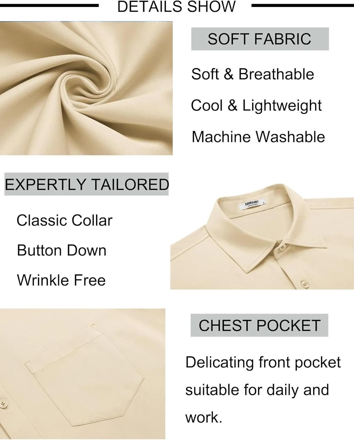 COOFANDY Mens Short Sleeve Button Down Shirt Wrinkle Free Dress Shirts Casual Summer Untucked Shirt