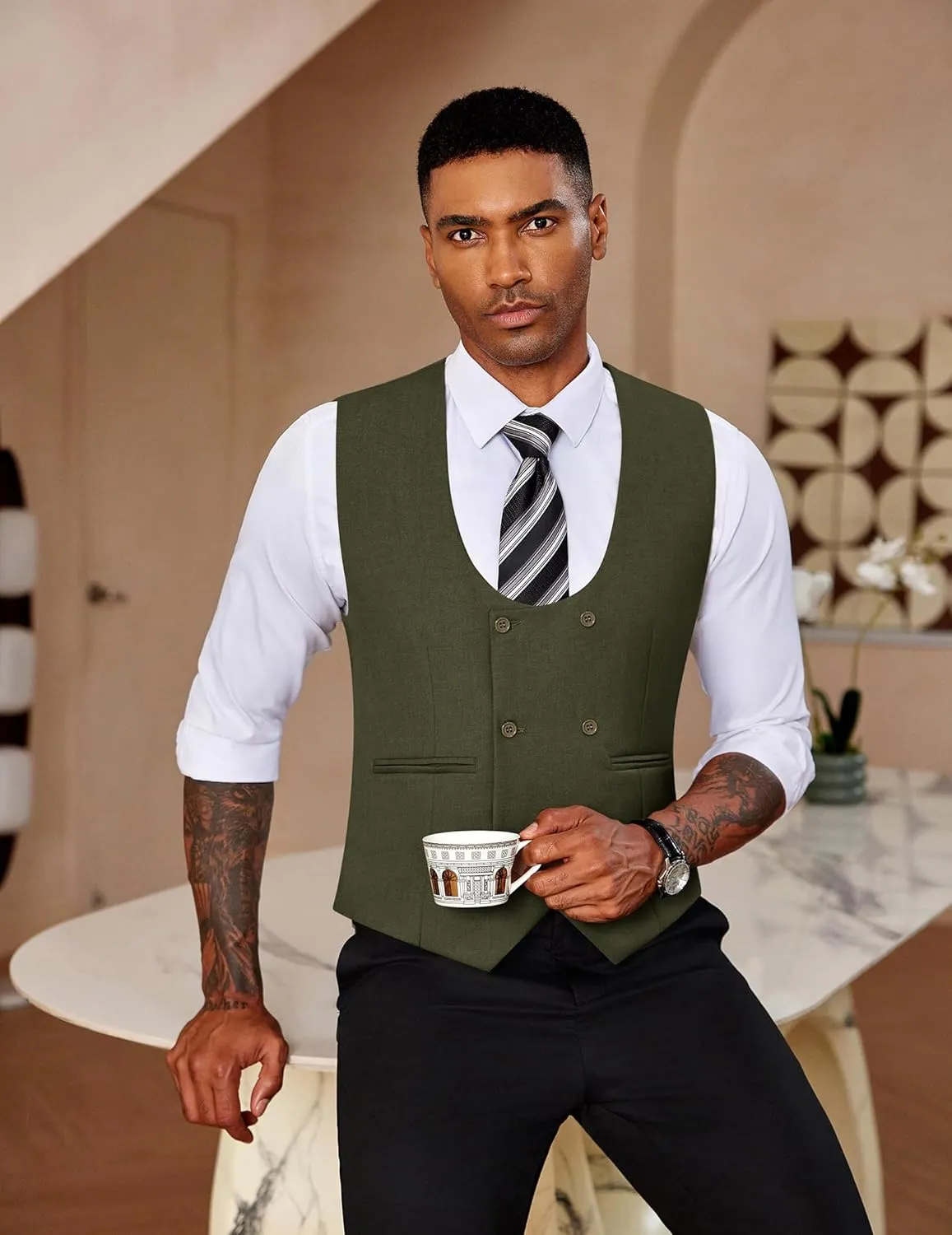COOFANDY Men's Suit Vest Slim Fit Double Breasted Dress Vest Casual Business Formal Waistcoat
