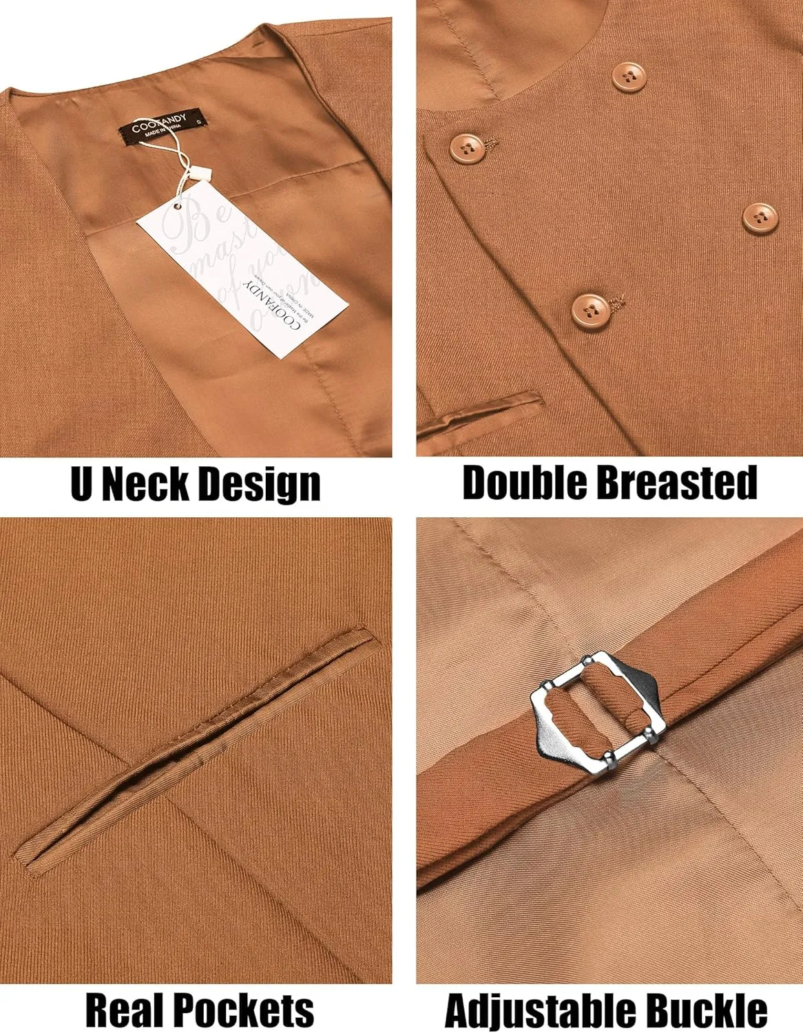COOFANDY Men's Suit Vest Slim Fit Double Breasted Dress Vest Casual Business Formal Waistcoat