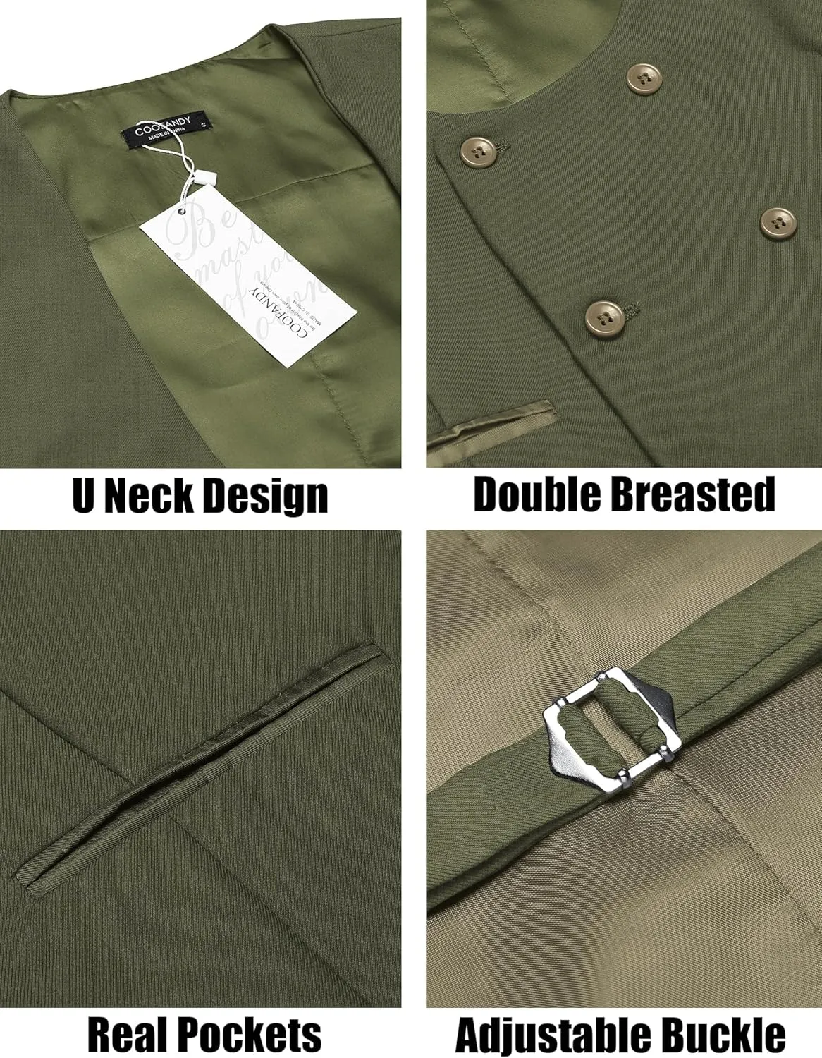 COOFANDY Men's Suit Vest Slim Fit Double Breasted Dress Vest Casual Business Formal Waistcoat