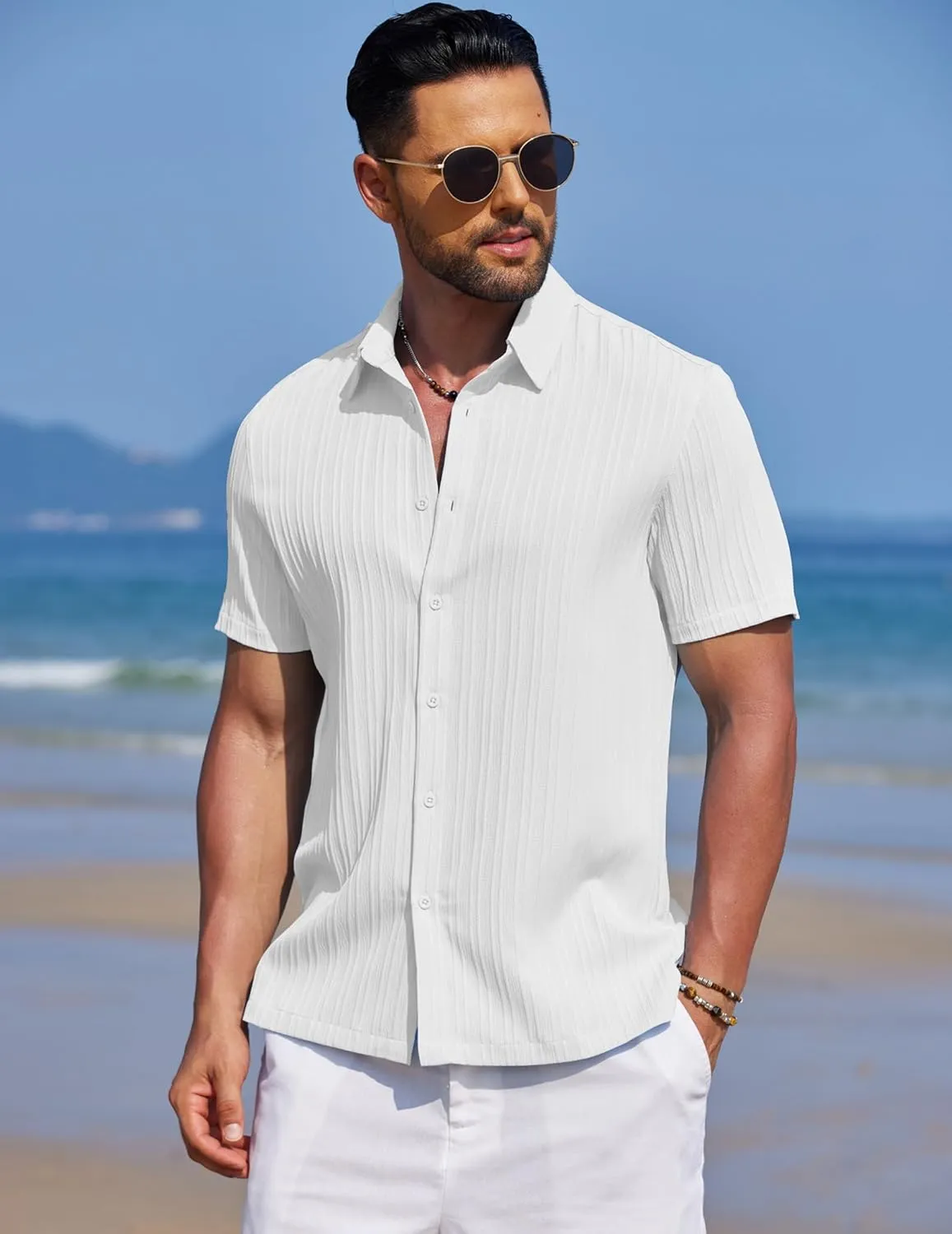 COOFANDY Men's Summer Beach Vacation Shirt Casual Short Sleeve Button Down Shirt for Men