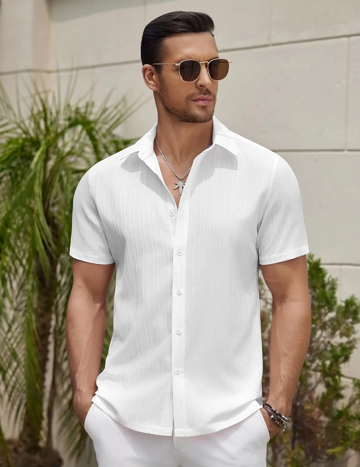 COOFANDY Men's Summer Beach Vacation Shirt Casual Short Sleeve Button Down Shirt for Men
