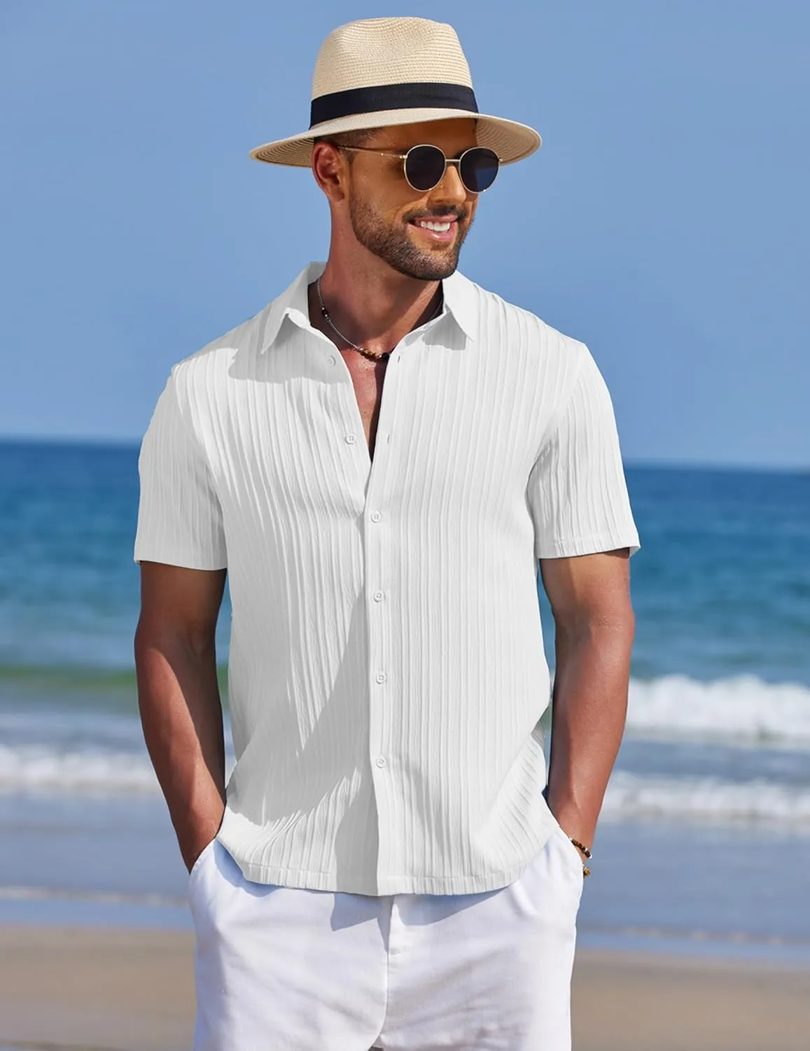 COOFANDY Men's Summer Beach Vacation Shirt Casual Short Sleeve Button Down Shirt for Men