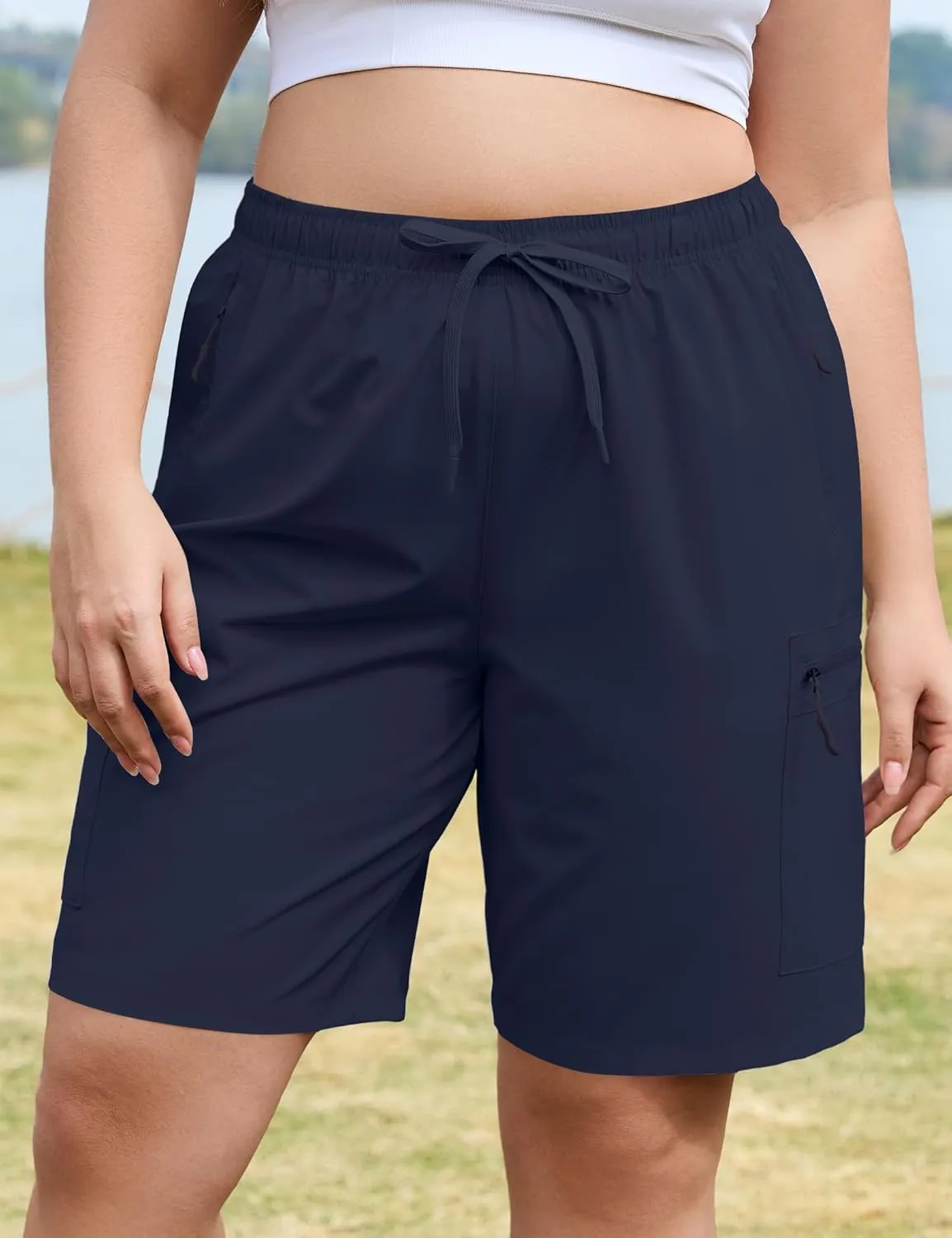 COOTRY Women's Plus Size 9'' Hiking Cargo Shorts Quick Dry Athletic Summer Shorts for Travel Golf with Zipper Pockets