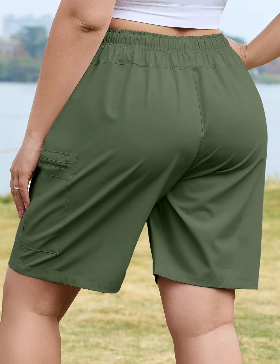 COOTRY Women's Plus Size 9'' Hiking Cargo Shorts Quick Dry Athletic Summer Shorts for Travel Golf with Zipper Pockets