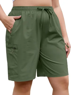 COOTRY Women's Plus Size 9'' Hiking Cargo Shorts Quick Dry Athletic Summer Shorts for Travel Golf with Zipper Pockets
