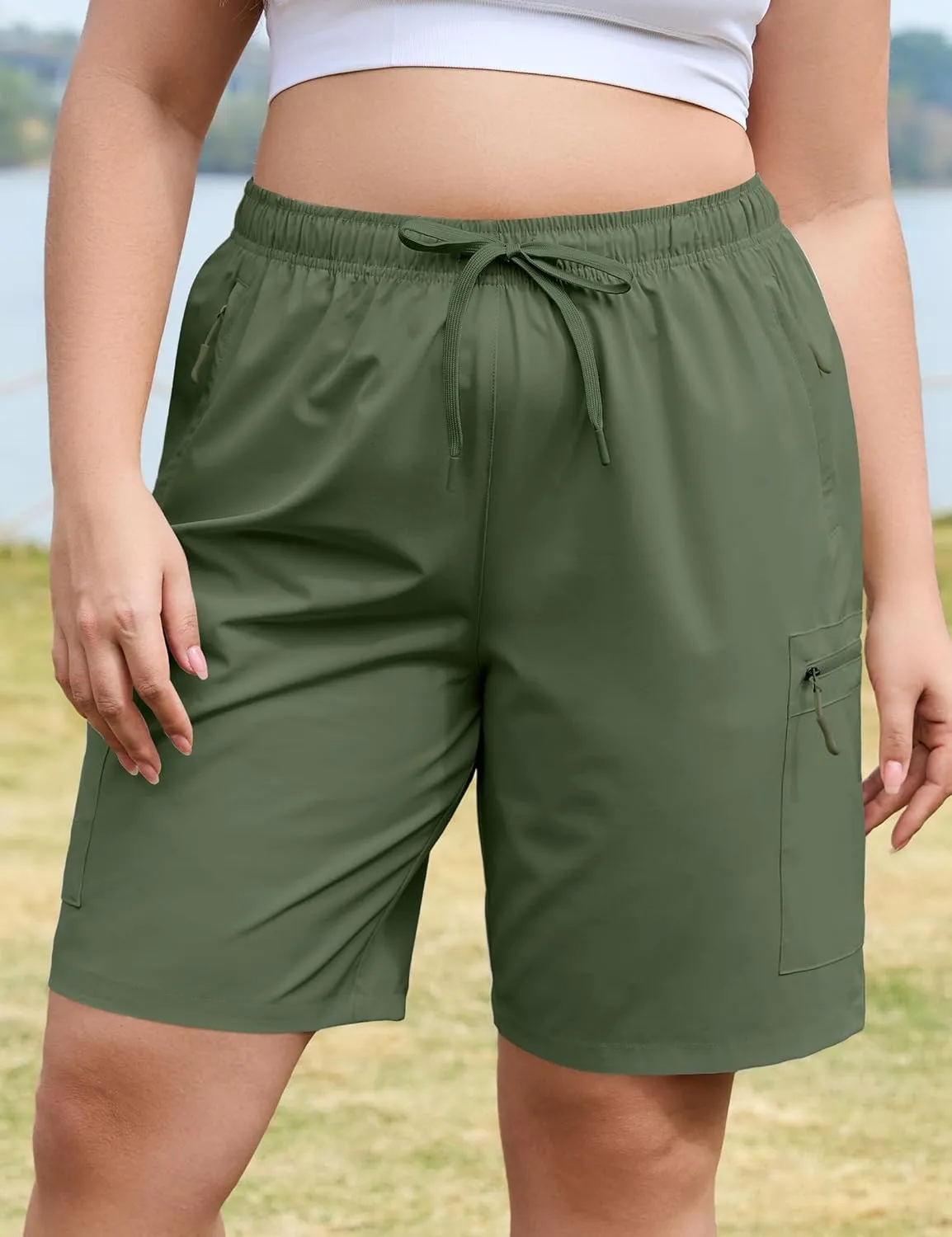 COOTRY Women's Plus Size 9'' Hiking Cargo Shorts Quick Dry Athletic Summer Shorts for Travel Golf with Zipper Pockets