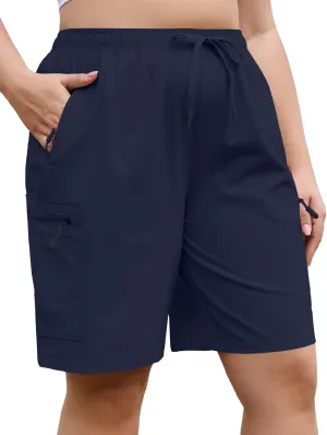 COOTRY Women's Plus Size 9'' Hiking Cargo Shorts Quick Dry Athletic Summer Shorts for Travel Golf with Zipper Pockets