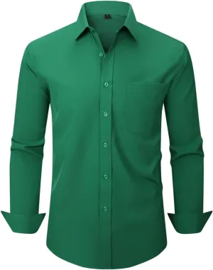 corfty Men Long Sleeve Dress Shirt - Regular Fit Stretch Free-Wrinkle Casual Button Down Shirt