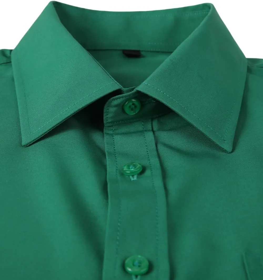 corfty Men Long Sleeve Dress Shirt - Regular Fit Stretch Free-Wrinkle Casual Button Down Shirt