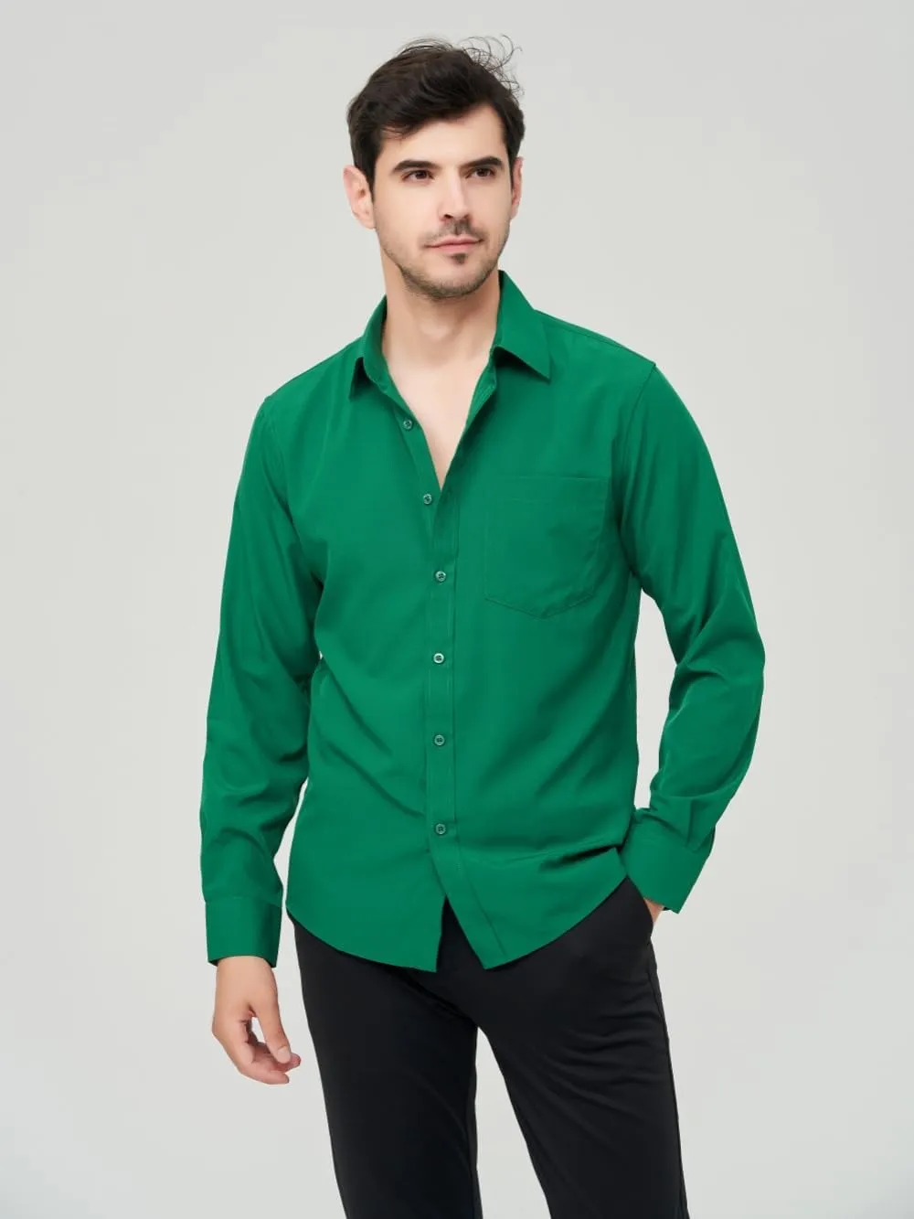 corfty Men Long Sleeve Dress Shirt - Regular Fit Stretch Free-Wrinkle Casual Button Down Shirt