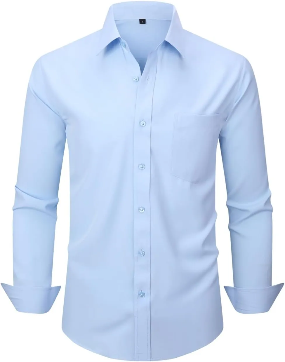 corfty Men Long Sleeve Dress Shirt - Regular Fit Stretch Free-Wrinkle Casual Button Down Shirt