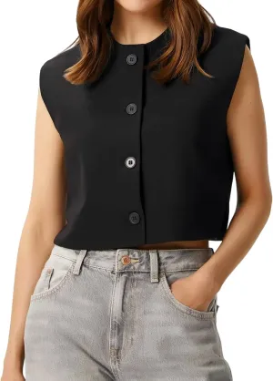Cropped Suit Vest for Women 2025 Summer Business Button Up Sleeveless Blazer Waistcoat Vest Tops