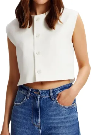 Cropped Suit Vest for Women 2025 Summer Business Button Up Sleeveless Blazer Waistcoat Vest Tops