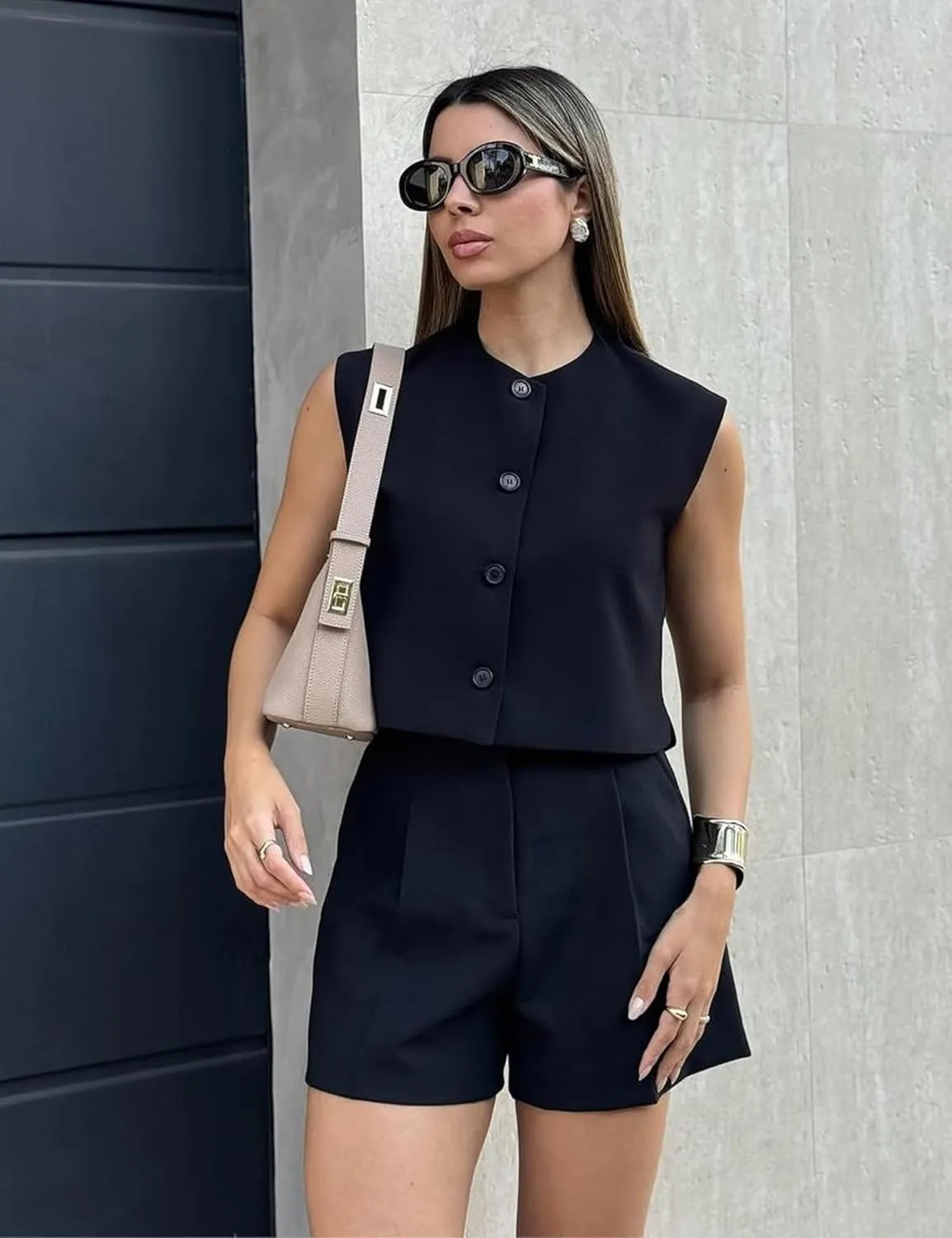 Cropped Suit Vest for Women 2025 Summer Business Button Up Sleeveless Blazer Waistcoat Vest Tops
