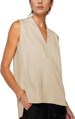 Daacee Women's V Neck Sweater Vest Casual Summer Loose Side Slit Sleeveless Pullover Knit Tank Tops