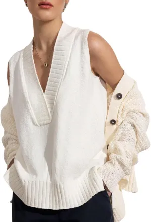 Daacee Women's V Neck Sweater Vest Casual Summer Loose Side Slit Sleeveless Pullover Knit Tank Tops