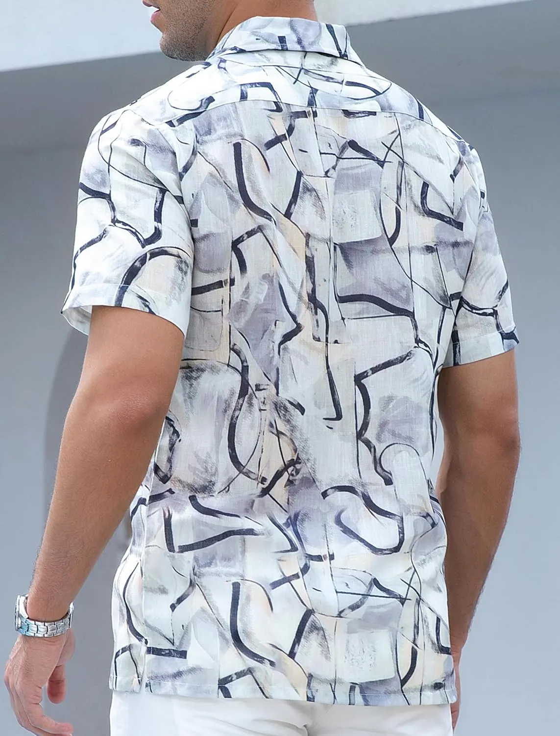 Damipow Linen Shirts for Men Hawaiian Shirt Short Sleeve Button Down Beach Vacation Shirt