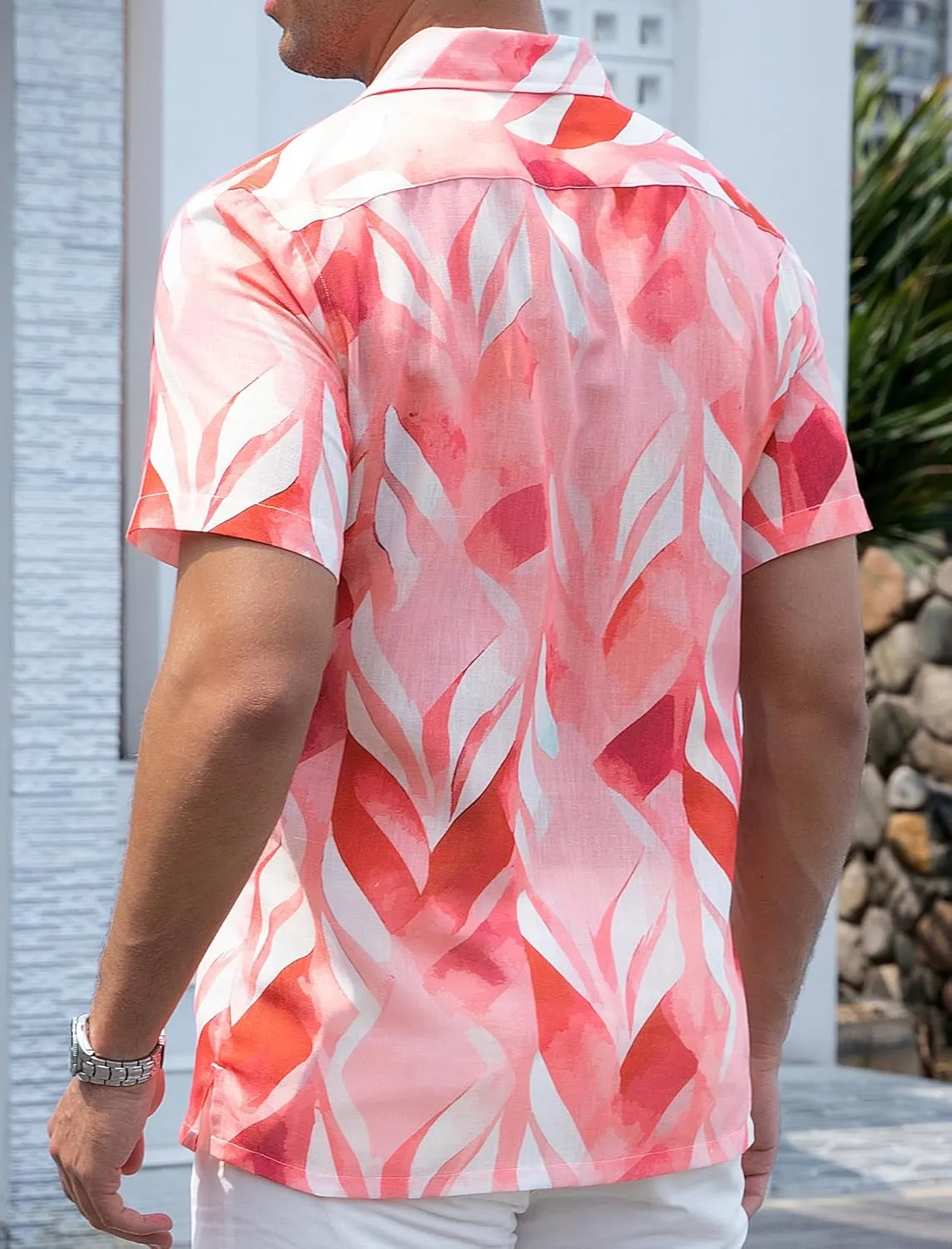 Damipow Linen Shirts for Men Hawaiian Shirt Short Sleeve Button Down Beach Vacation Shirt