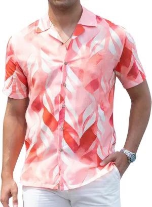 Damipow Linen Shirts for Men Hawaiian Shirt Short Sleeve Button Down Beach Vacation Shirt